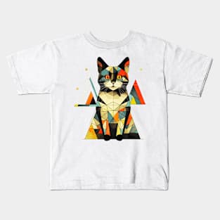 Geometric Cat Funny Abstract Cat Kids T-Shirt